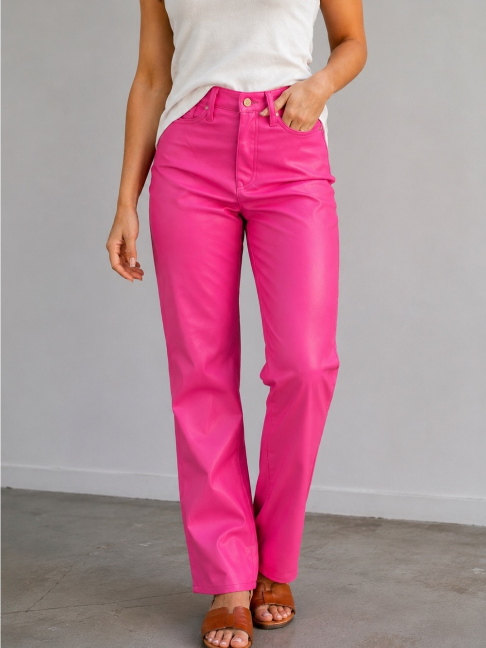 Judy Blue Hot Pink Tummy Control Faux Leather Pants Size L